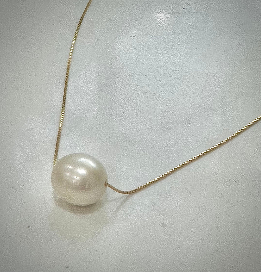 Sterling Silver Oval Pearl Necklace: Adjustable Choker to 18”