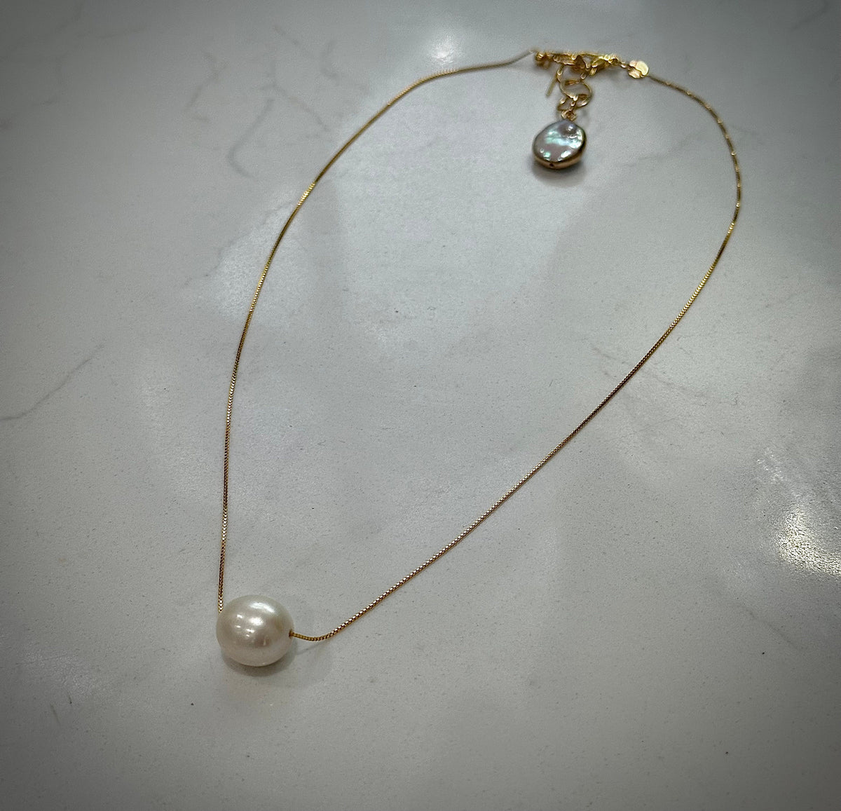 Sterling Silver Oval Pearl Necklace: Adjustable Choker to 18”