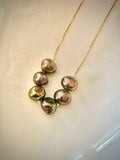 Six Iridescent Deep Purple Pearls Floating on a 925 Sterling Silver Chain-Yellow Gold color