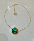 Deep Aqua (RARE)  and Gold Murano Glass on Yellow Gold Vermeil Sterling Chain