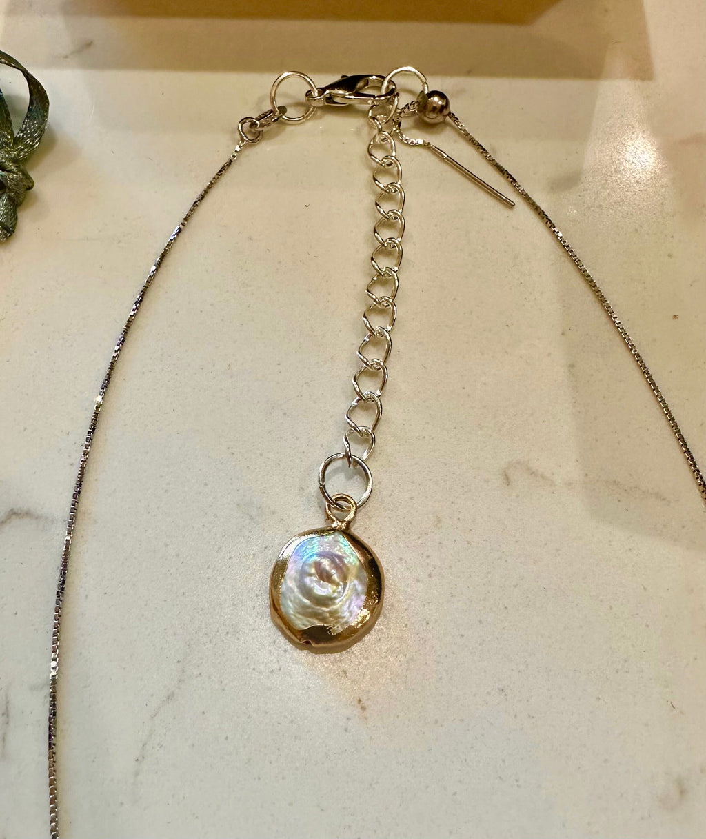 Six Iridescent Deep Purple Pearls Floating on a 925 Sterling Silver Chain-Yellow Gold color