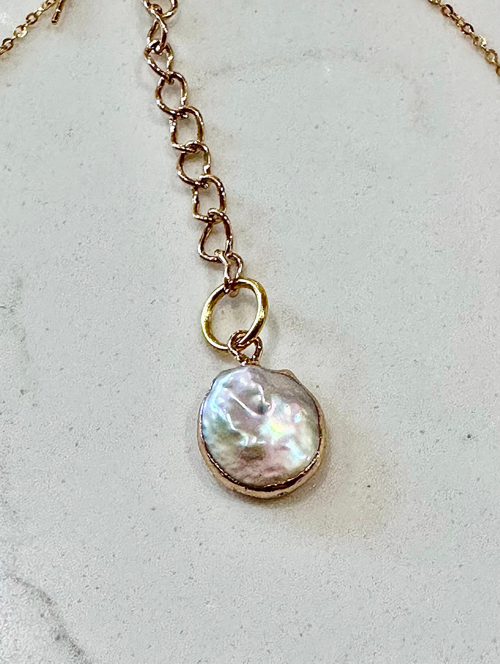 Rare Aqua Murano Glass on Sterling Chain with Yellow Gold Vermeil