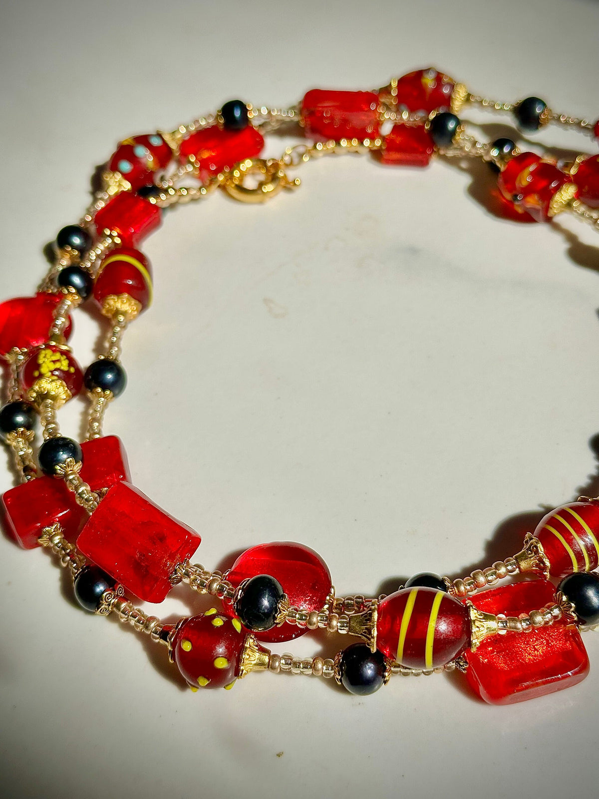 Rosario Leonardi Red and Gold Murano Glass Necklace