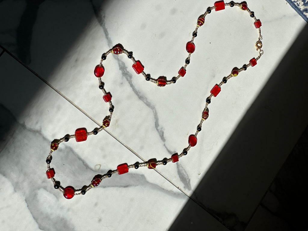 Rosario Leonardi Red and Gold Murano Glass Necklace