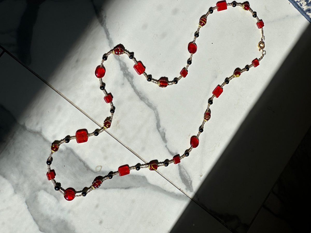 Rosario Leonardi Red and Gold Murano Glass Necklace