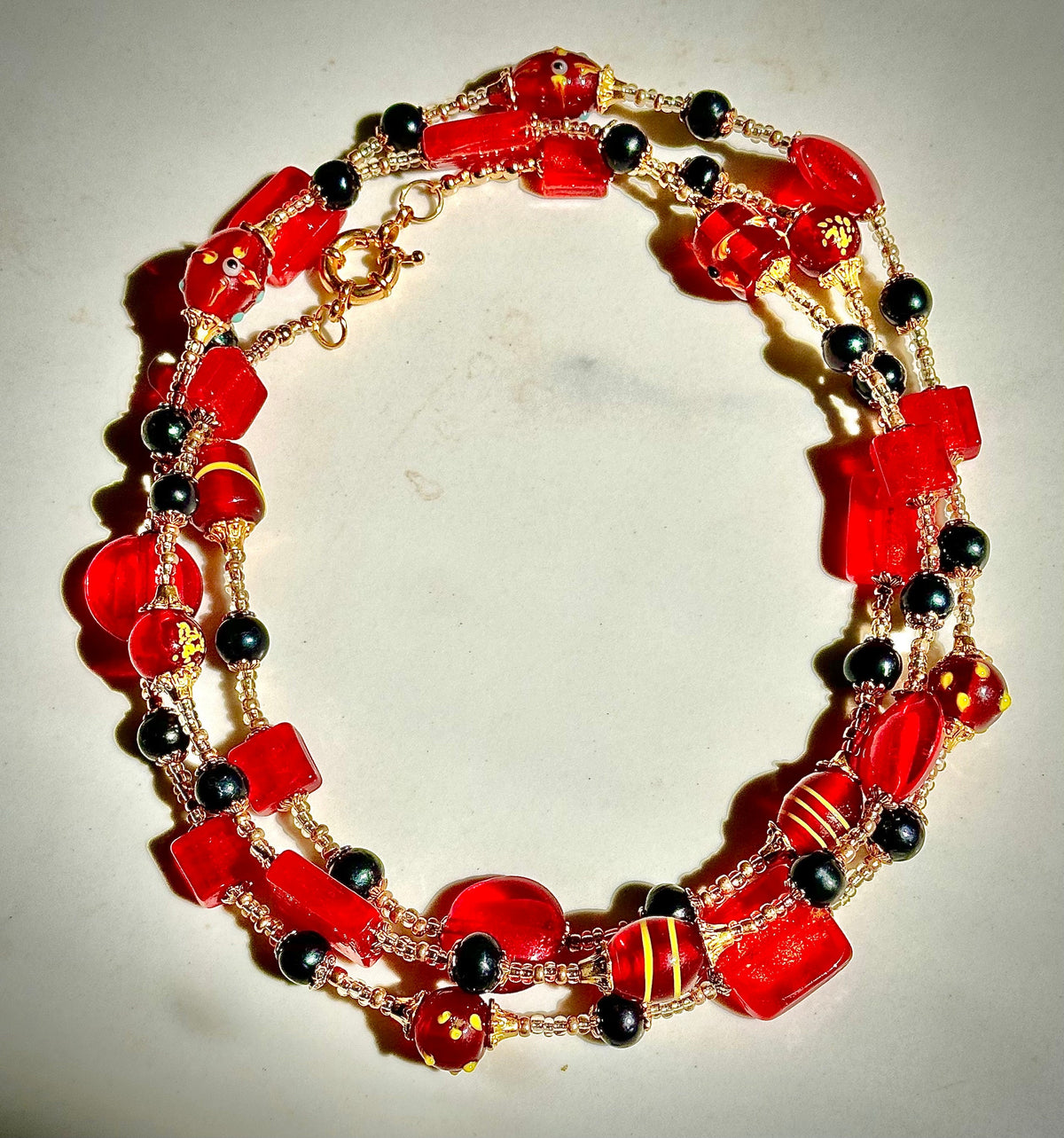 Rosario Leonardi Red and Gold Murano Glass Necklace