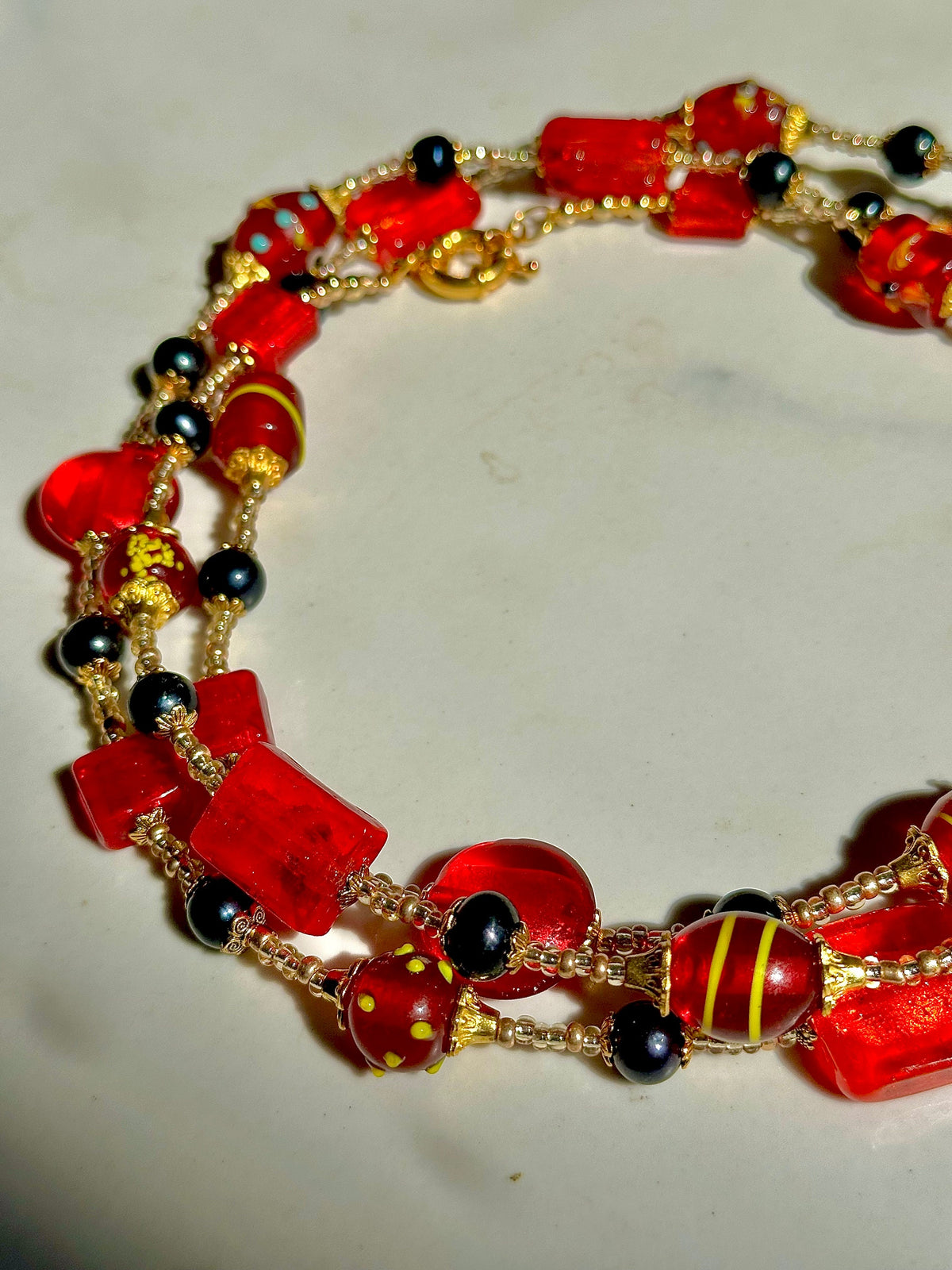 Rosario Leonardi Red and Gold Murano Glass Necklace