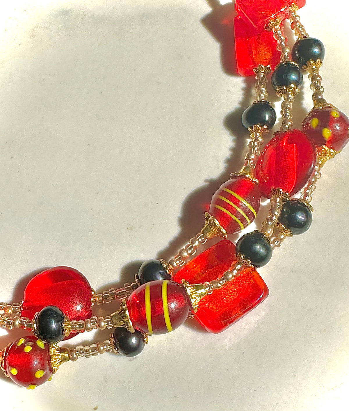 Rosario Leonardi Red and Gold Murano Glass Necklace