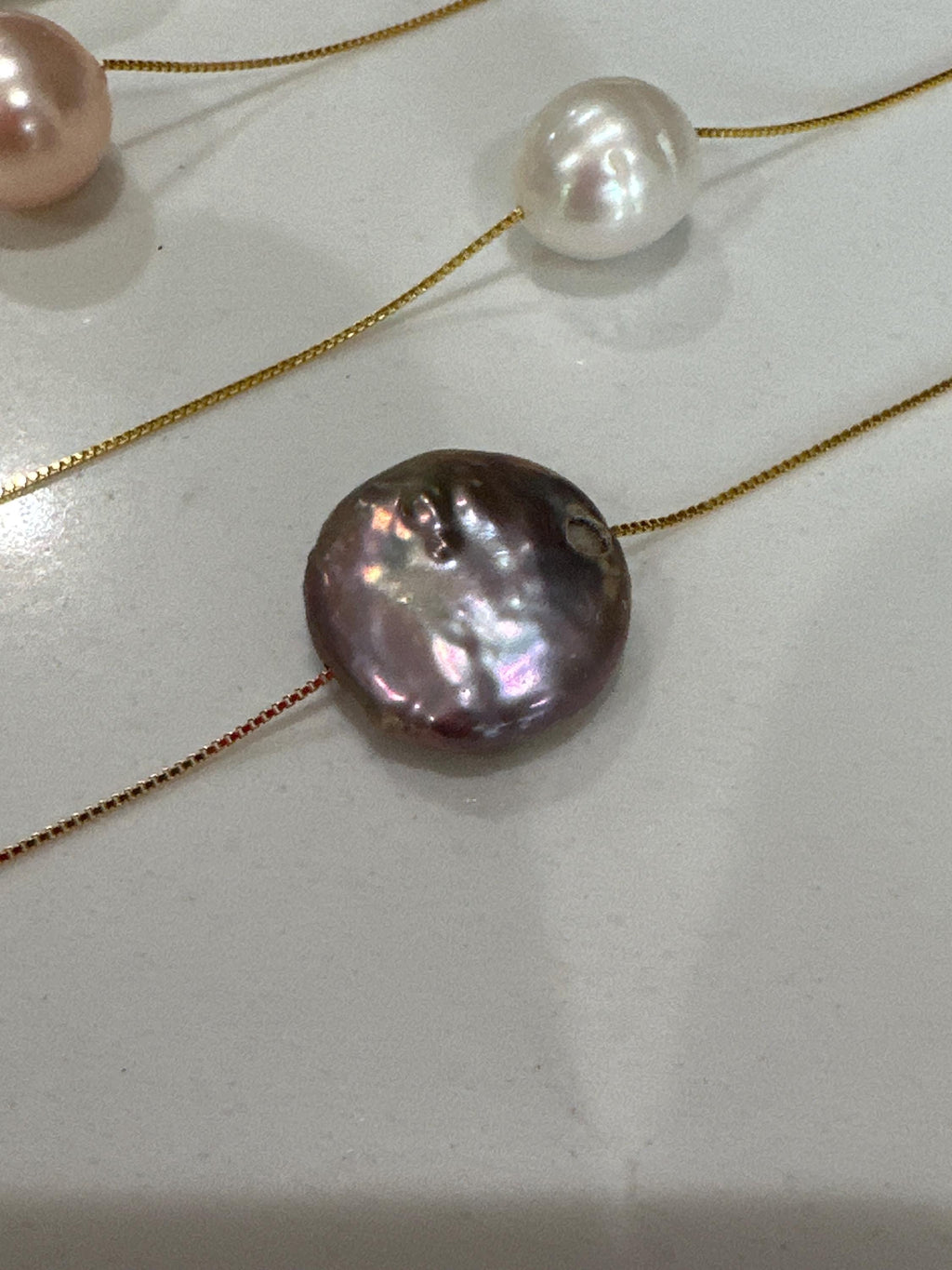 Sterling Silver Coin Pearl Necklace - 17.5 inch Floating Pearl