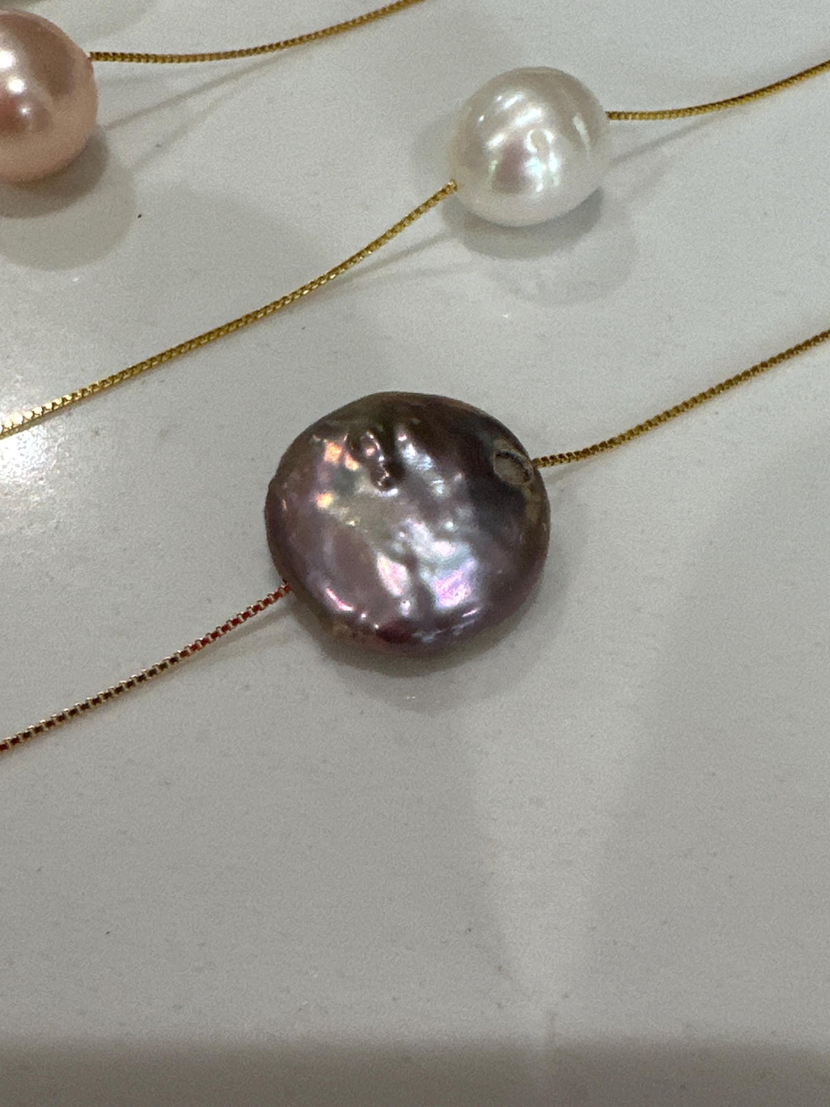 Sterling Silver Coin Pearl Necklace - 17.5 inch Floating Pearl