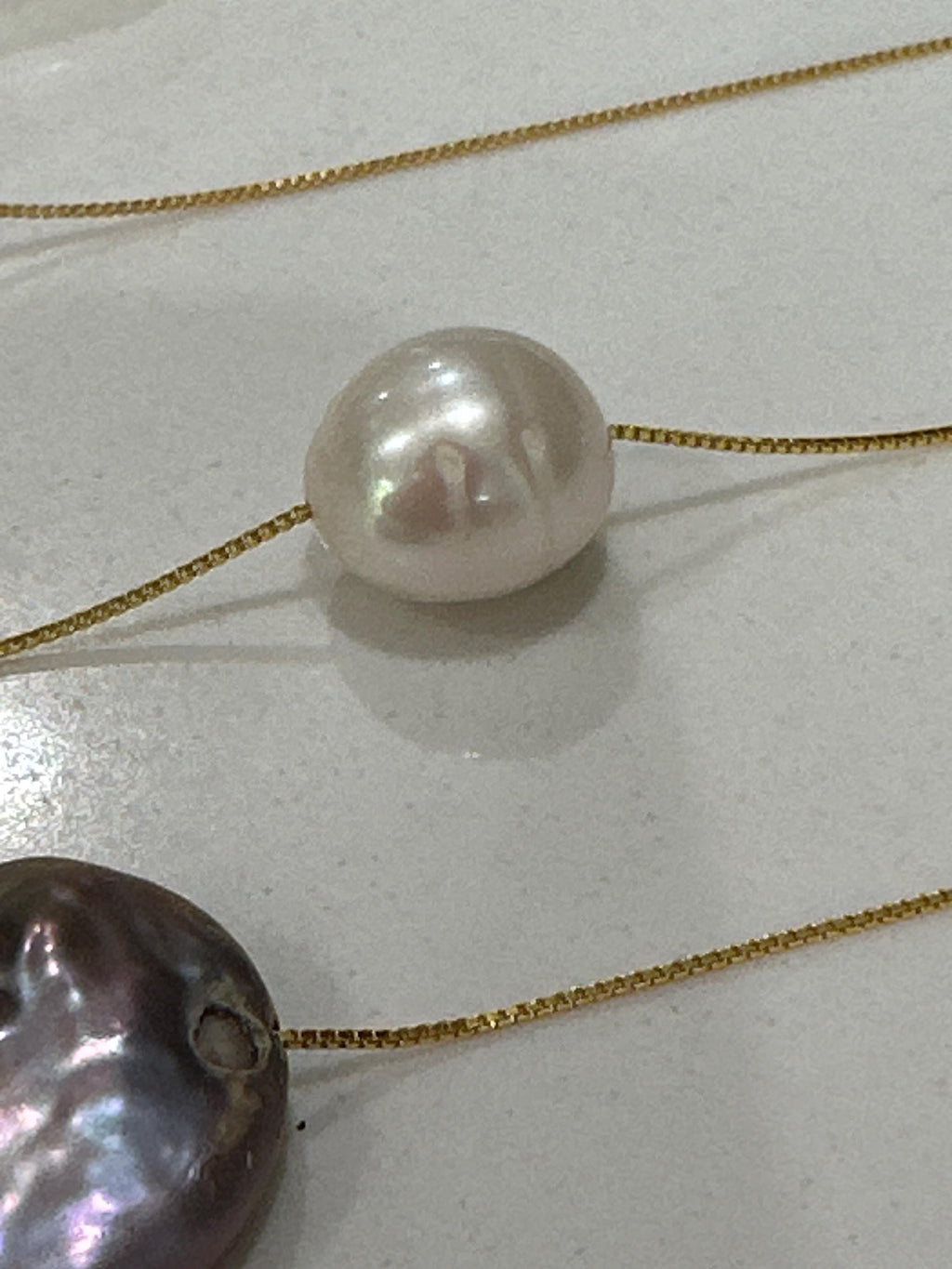 Sterling Silver Coin Pearl Necklace - 17.5 inch Floating Pearl