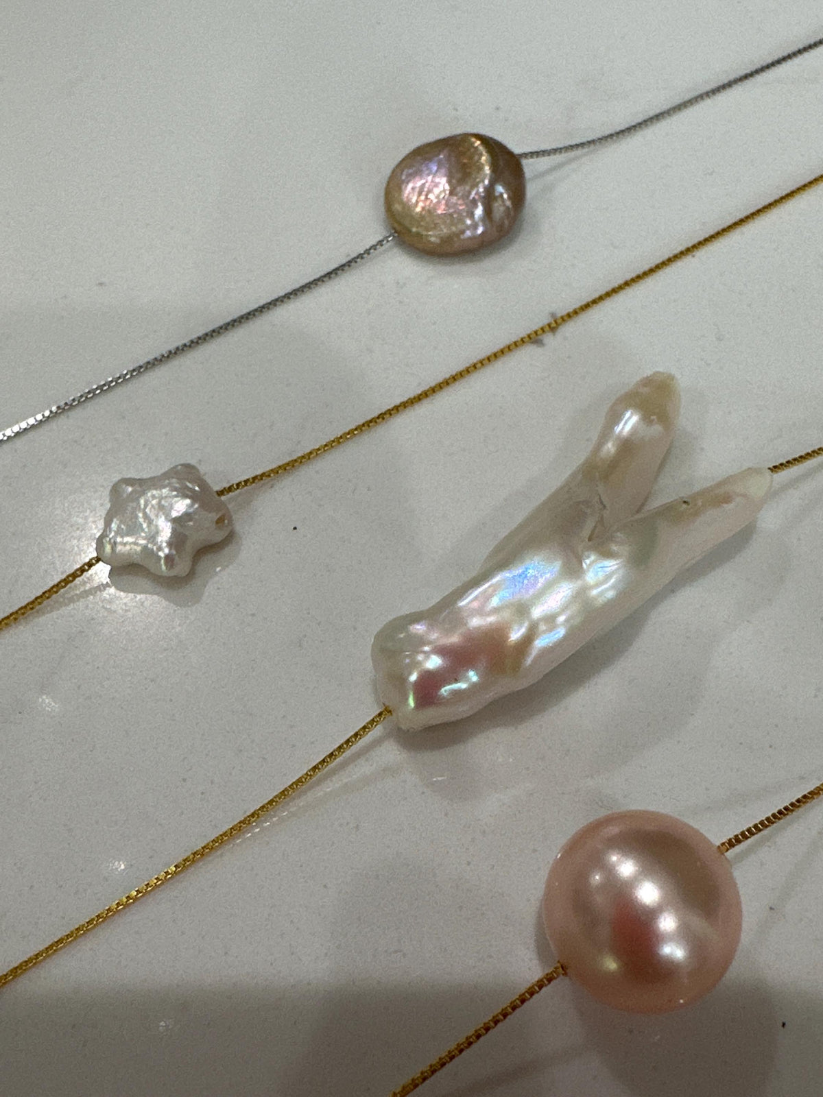 Sterling Silver Coin Pearl Necklace - 17.5 inch Floating Pearl