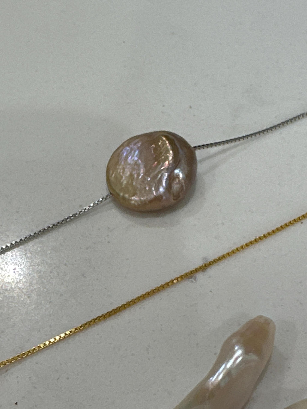 Sterling Silver Coin Pearl Necklace - 17.5 inch Floating Pearl