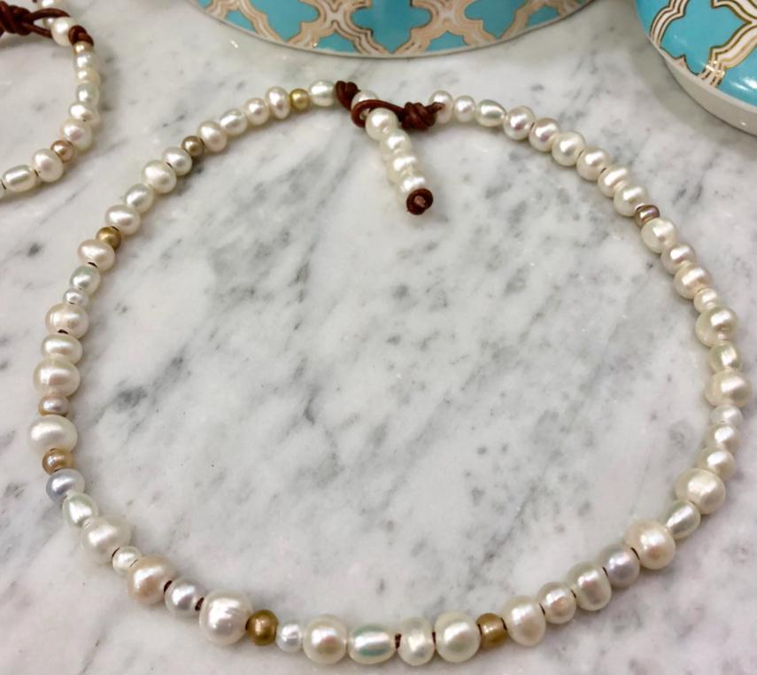 Sophisticated Delicate Freshwater Pearl Necklace and Bracelet Set