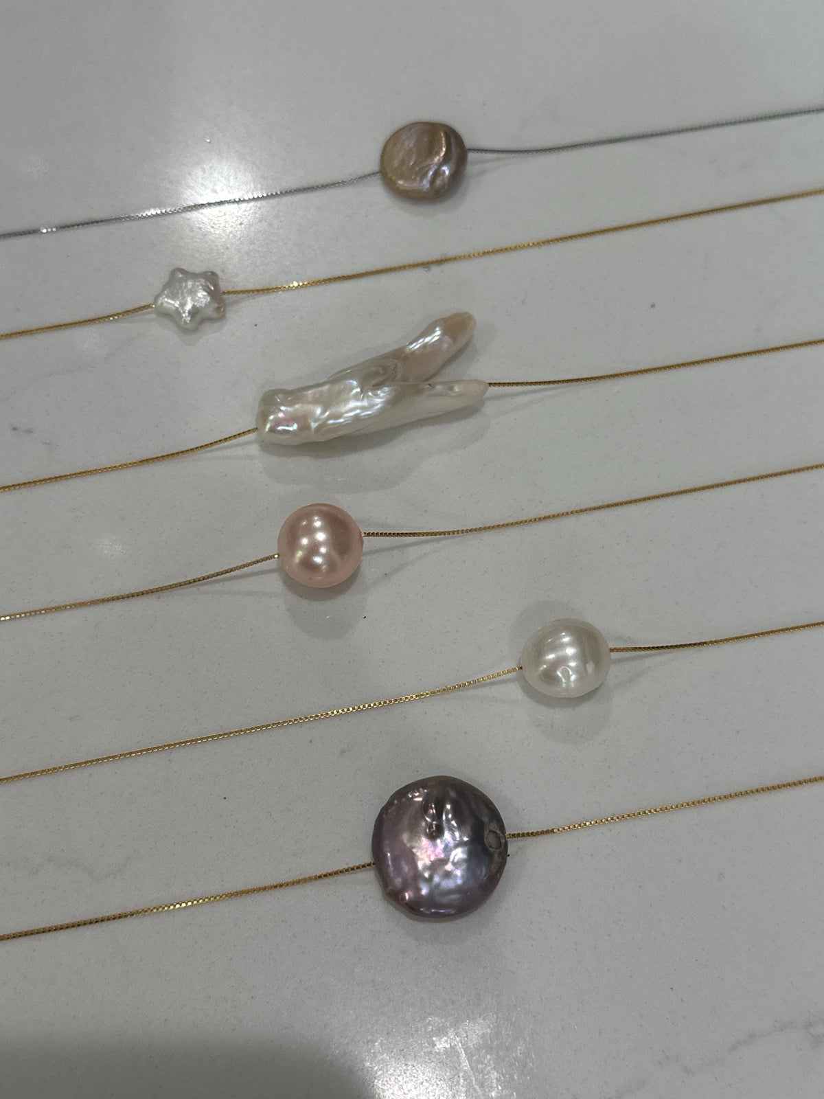 Sterling Silver Coin Pearl Necklace - 17.5 inch Floating Pearl