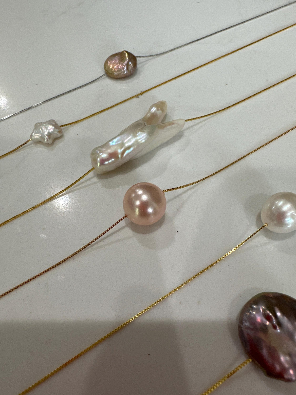 Sterling Silver Coin Pearl Necklace - 17.5 inch Floating Pearl