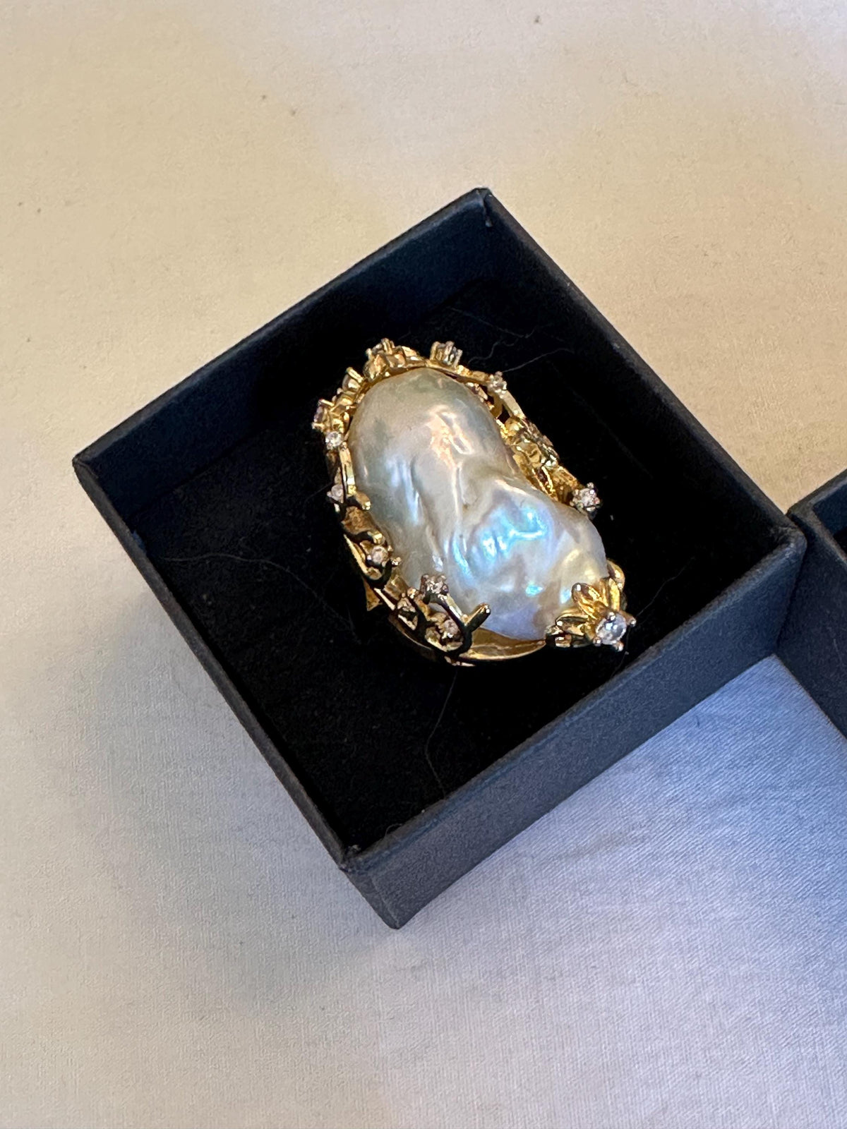 Giant Baroque Pearl Ring: 14k White or Yellow Gold Plated, Adjustable