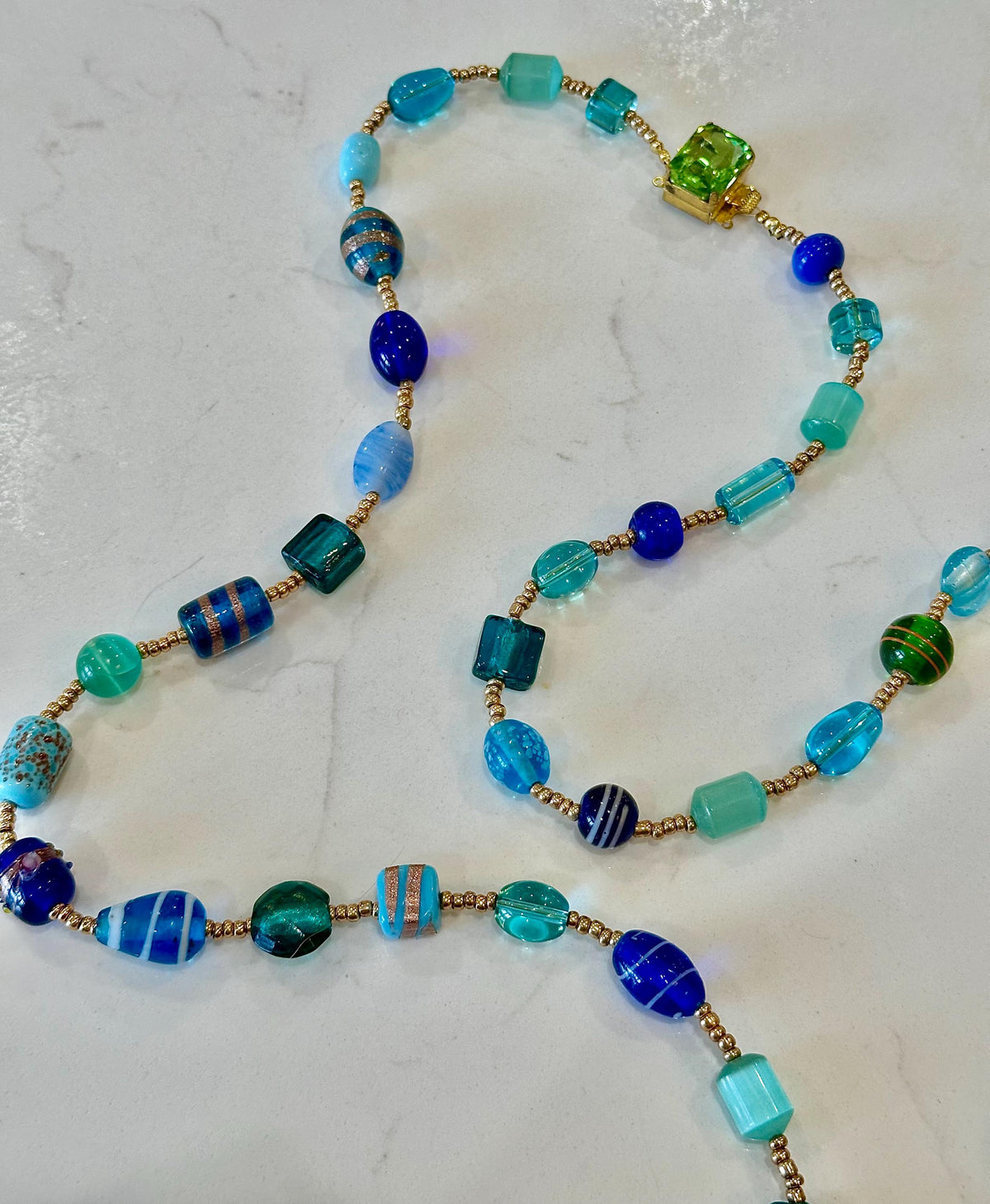 Handmade Murano Glass Bead Necklace: Aqua Turquoise Lampwork Jewelry