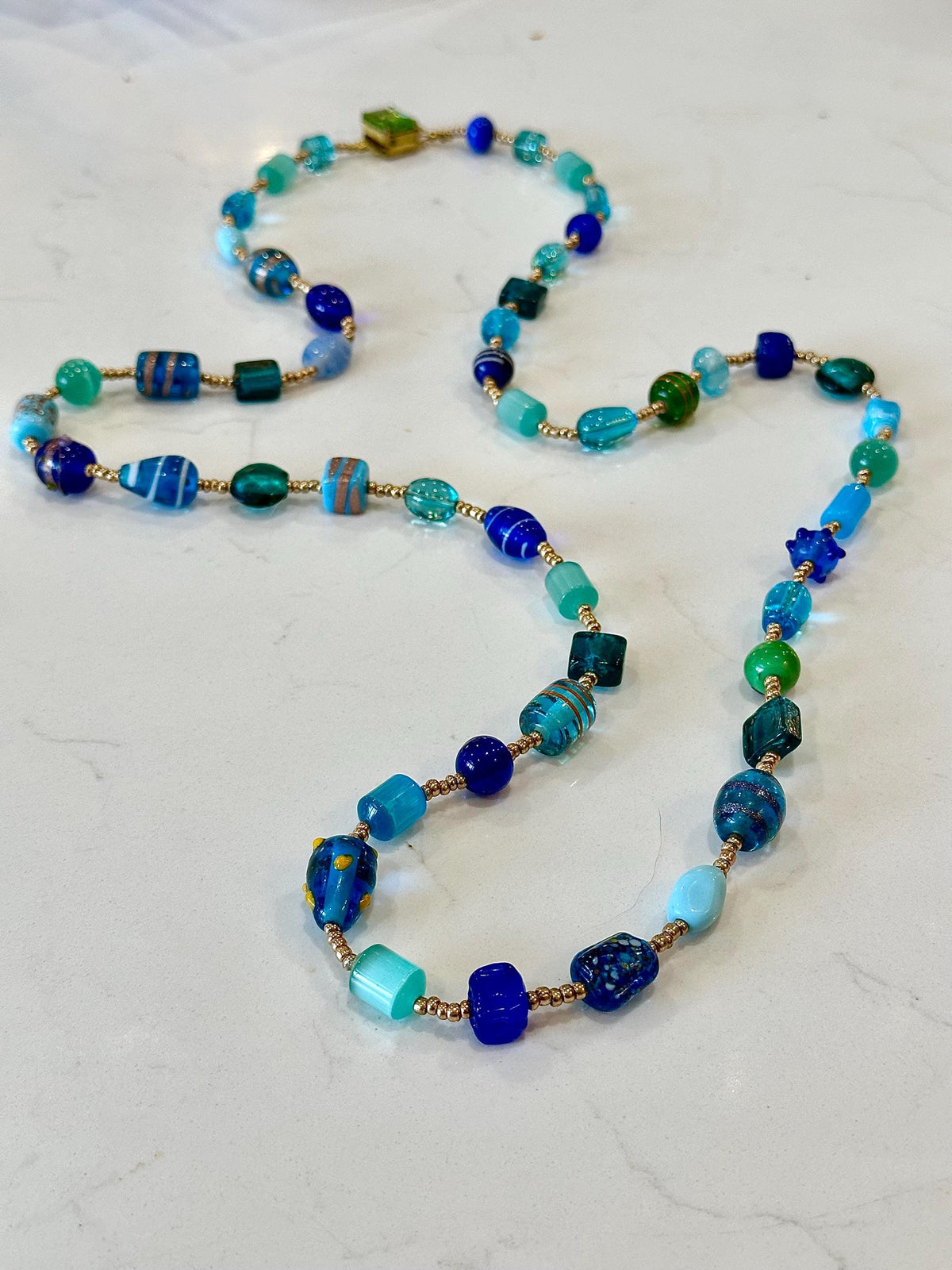 Handmade Murano Glass Bead Necklace: Aqua Turquoise Lampwork Jewelry