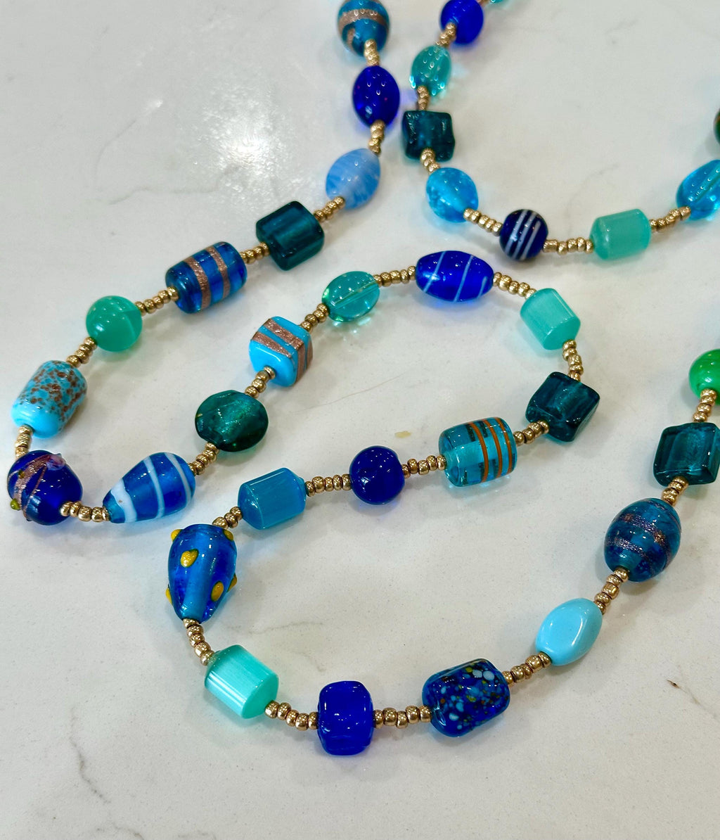 Handmade Murano Glass Bead Necklace: Aqua Turquoise Lampwork Jewelry