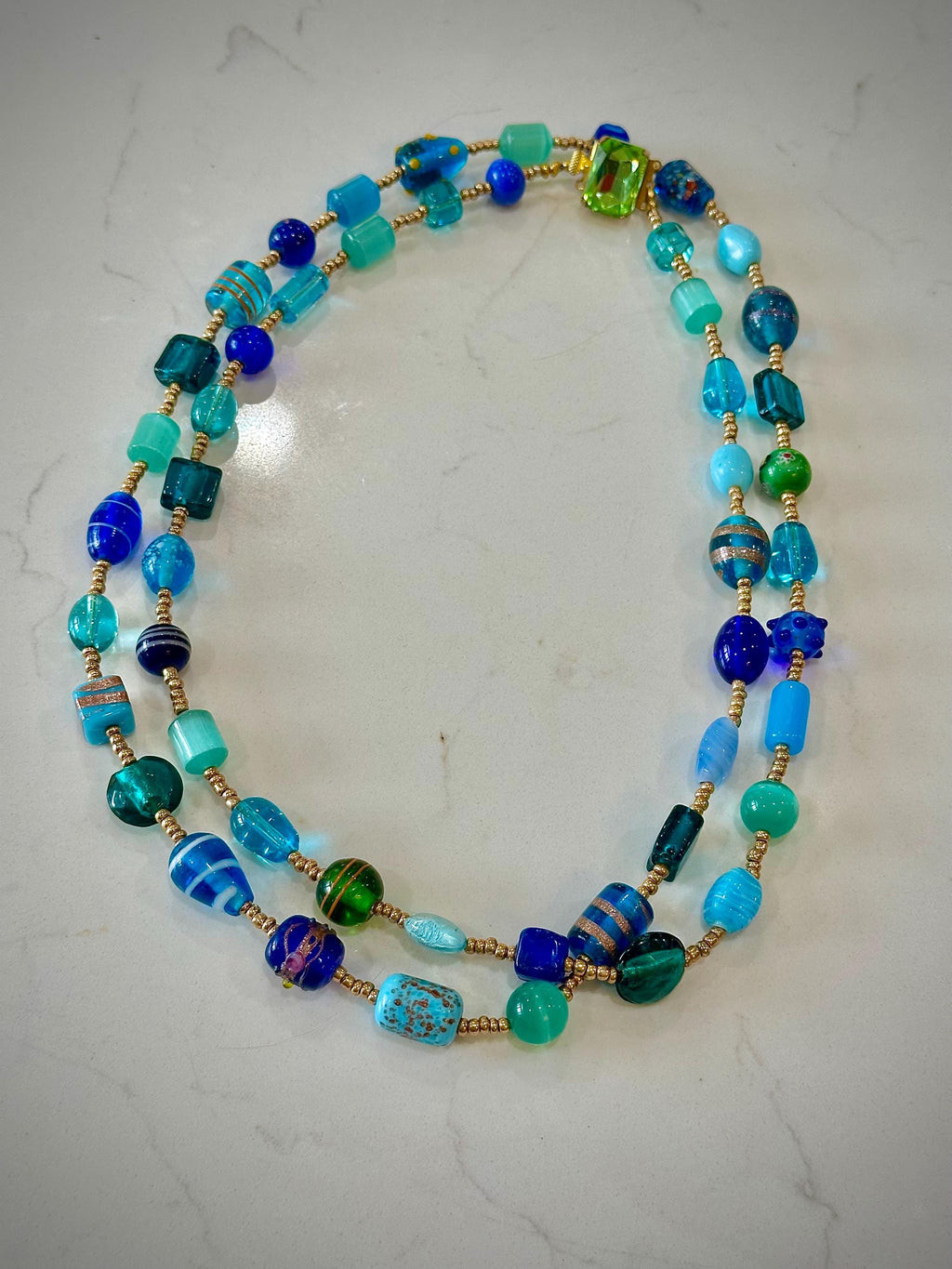 Handmade Murano Glass Bead Necklace: Aqua Turquoise Lampwork Jewelry