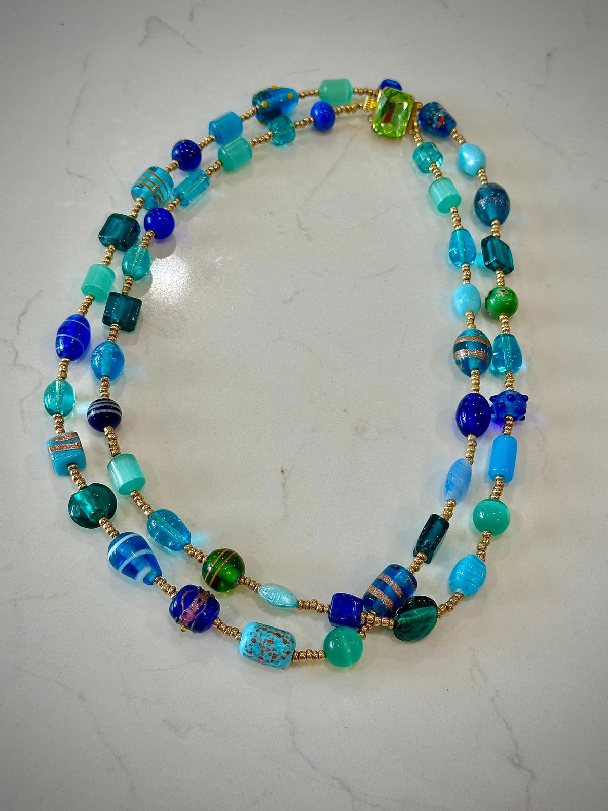 Handmade Murano Glass Bead Necklace: Aqua Turquoise Lampwork Jewelry