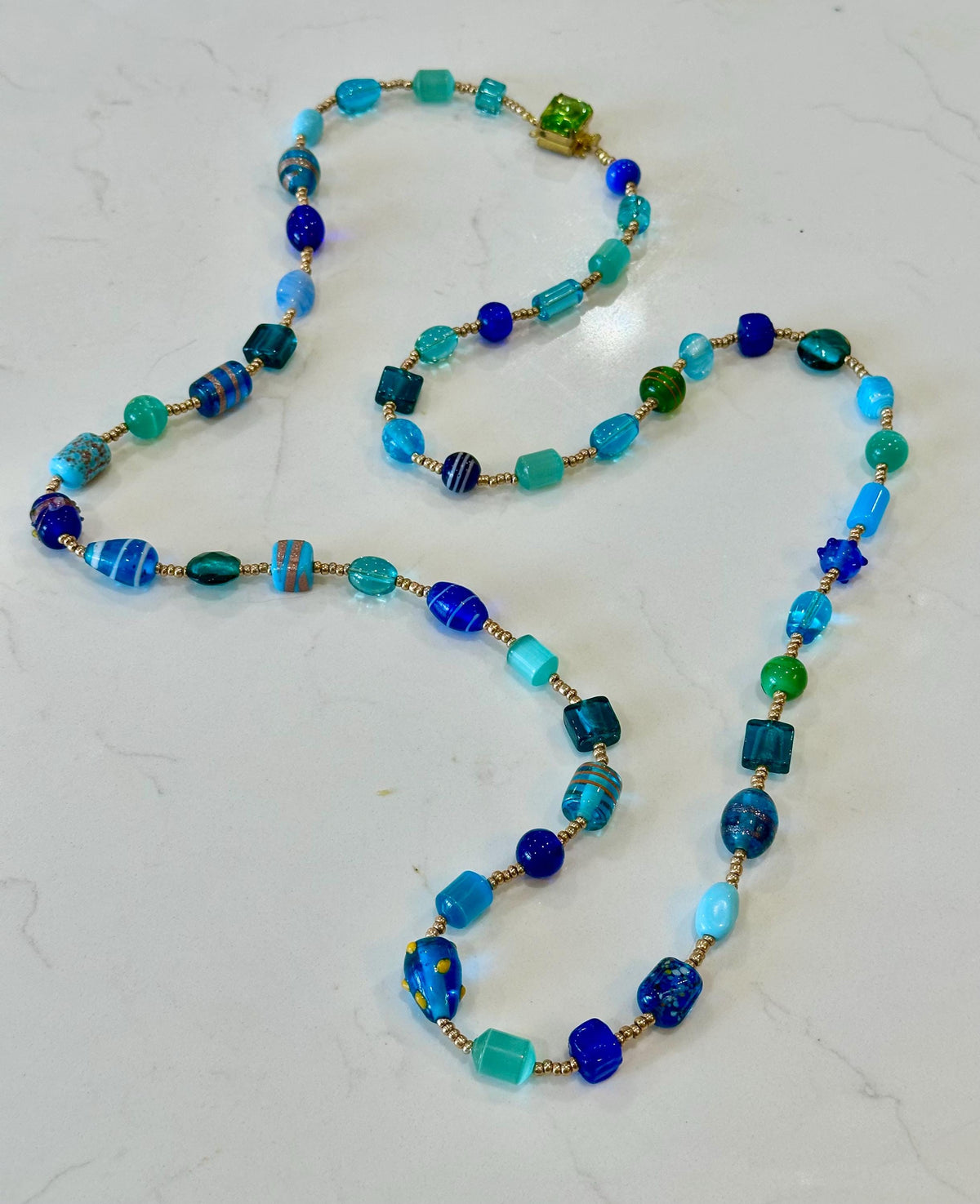 Handmade Murano Glass Bead Necklace: Aqua Turquoise Lampwork Jewelry