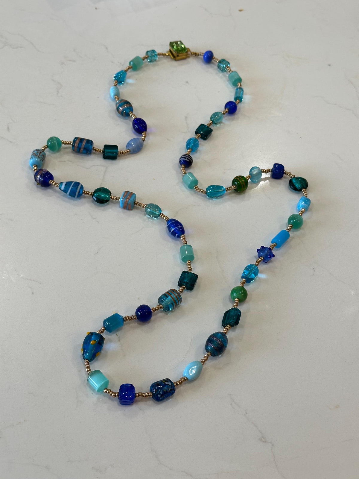 Handmade Murano Glass Bead Necklace: Aqua Turquoise Lampwork Jewelry