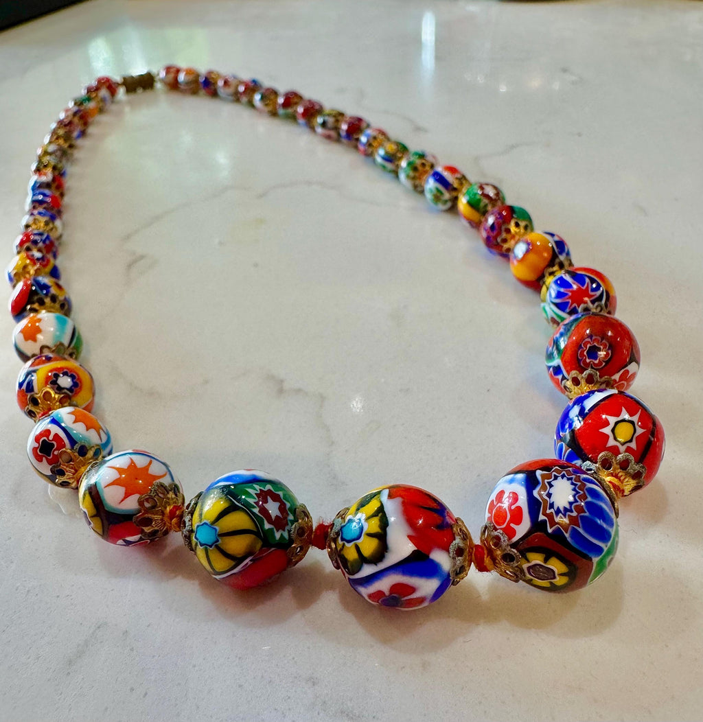 Vintage Ercole Moretti Murano Glass Millefiori Bead Necklace