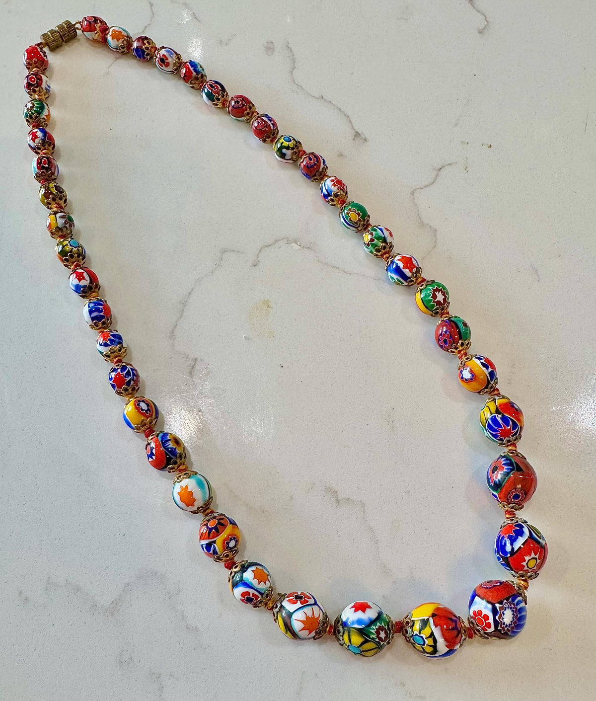Vintage Ercole Moretti Murano Glass Millefiori Bead Necklace