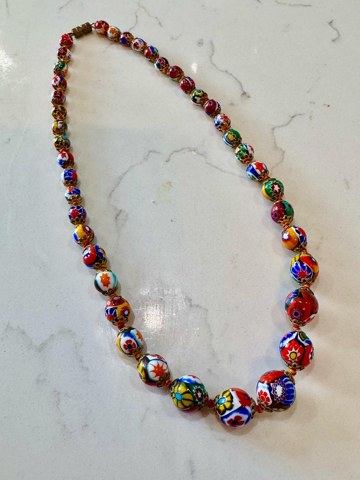 Vintage Ercole Moretti Murano Glass Millefiori Bead Necklace
