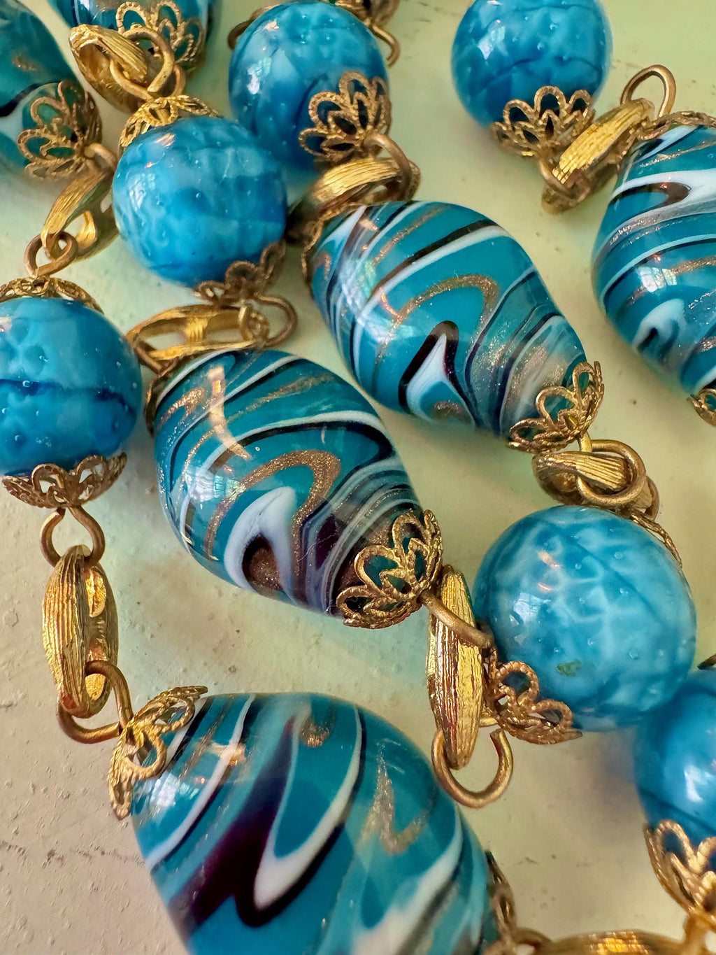 Rosario Leonardi Czech Aventurine Blue Torquoise Glass Necklace