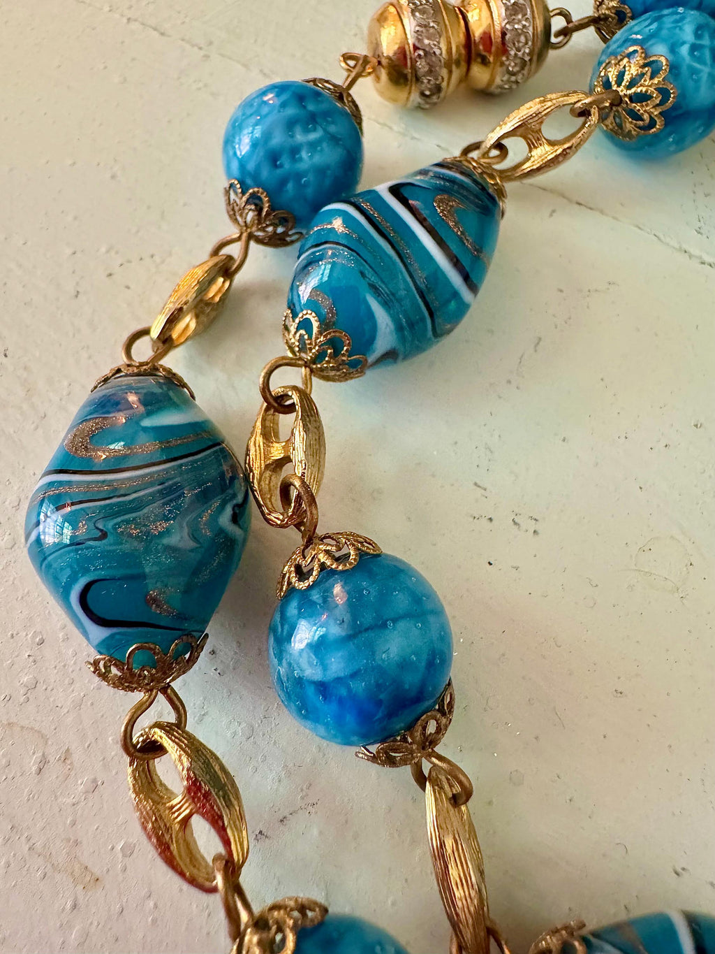 Rosario Leonardi Czech Aventurine Blue Torquoise Glass Necklace