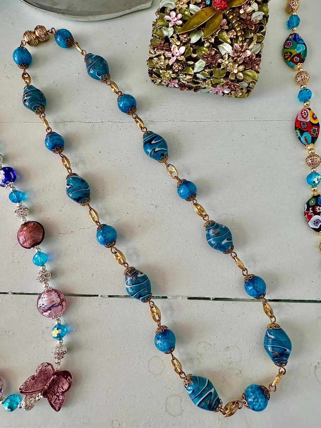 Rosario Leonardi Czech Aventurine Blue Torquoise Glass Necklace