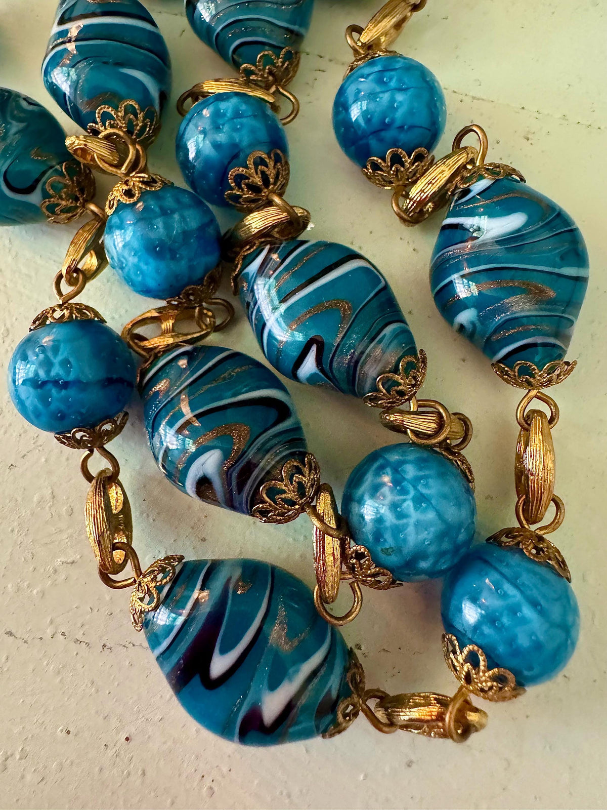 Rosario Leonardi Czech Aventurine Blue Torquoise Glass Necklace