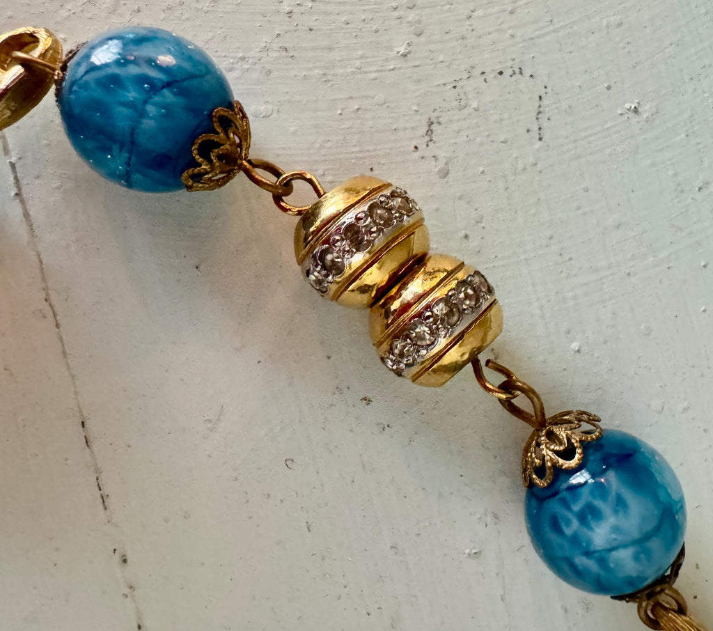 Rosario Leonardi Czech Aventurine Blue Torquoise Glass Necklace