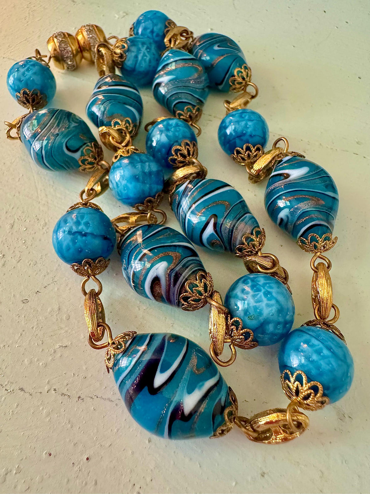Rosario Leonardi Czech Aventurine Blue Torquoise Glass Necklace