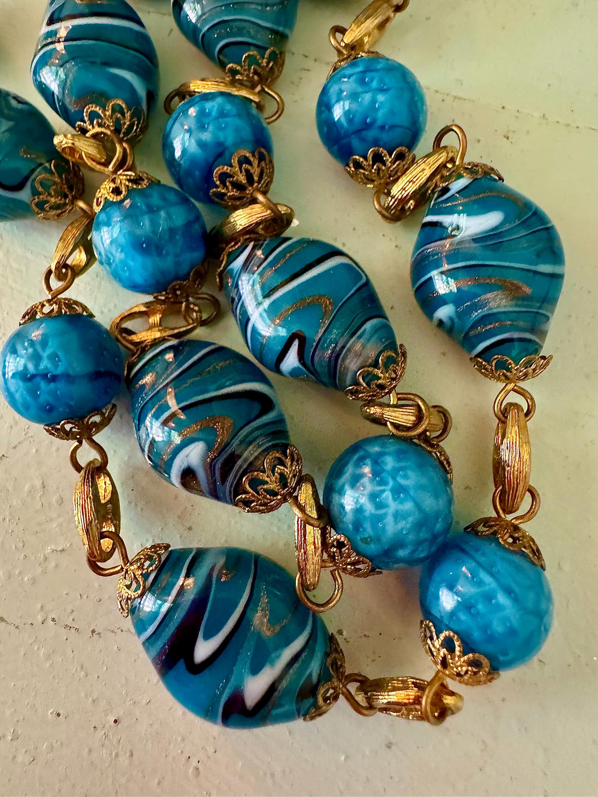 Rosario Leonardi Czech Aventurine Blue Torquoise Glass Necklace