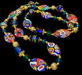 Rosario Leonardi Venetian Millefiori Murano Beaded 28” Necklace-Featuring Vintage Snowshoe Millefiori Beads