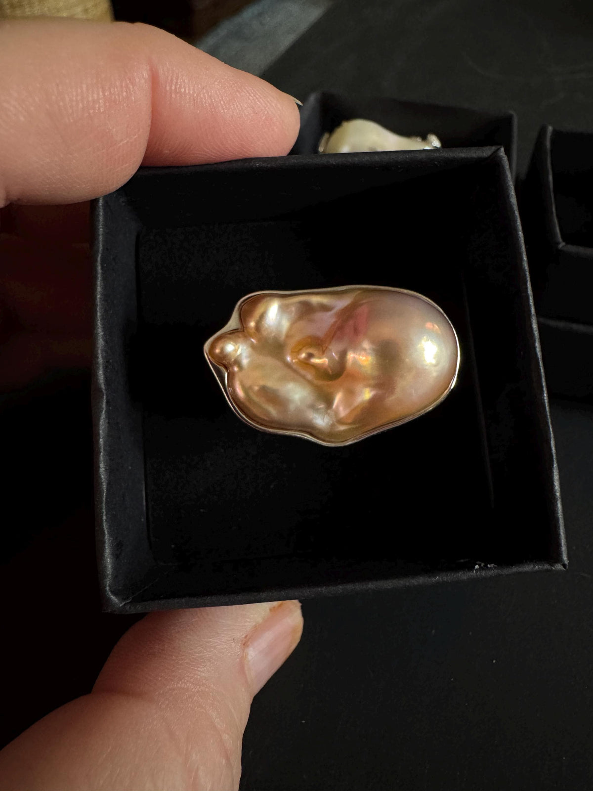 Heavy, Solid, Chunky Sterling Silver GIANT Peach Iridescent Flameball Pearl Statement Ring