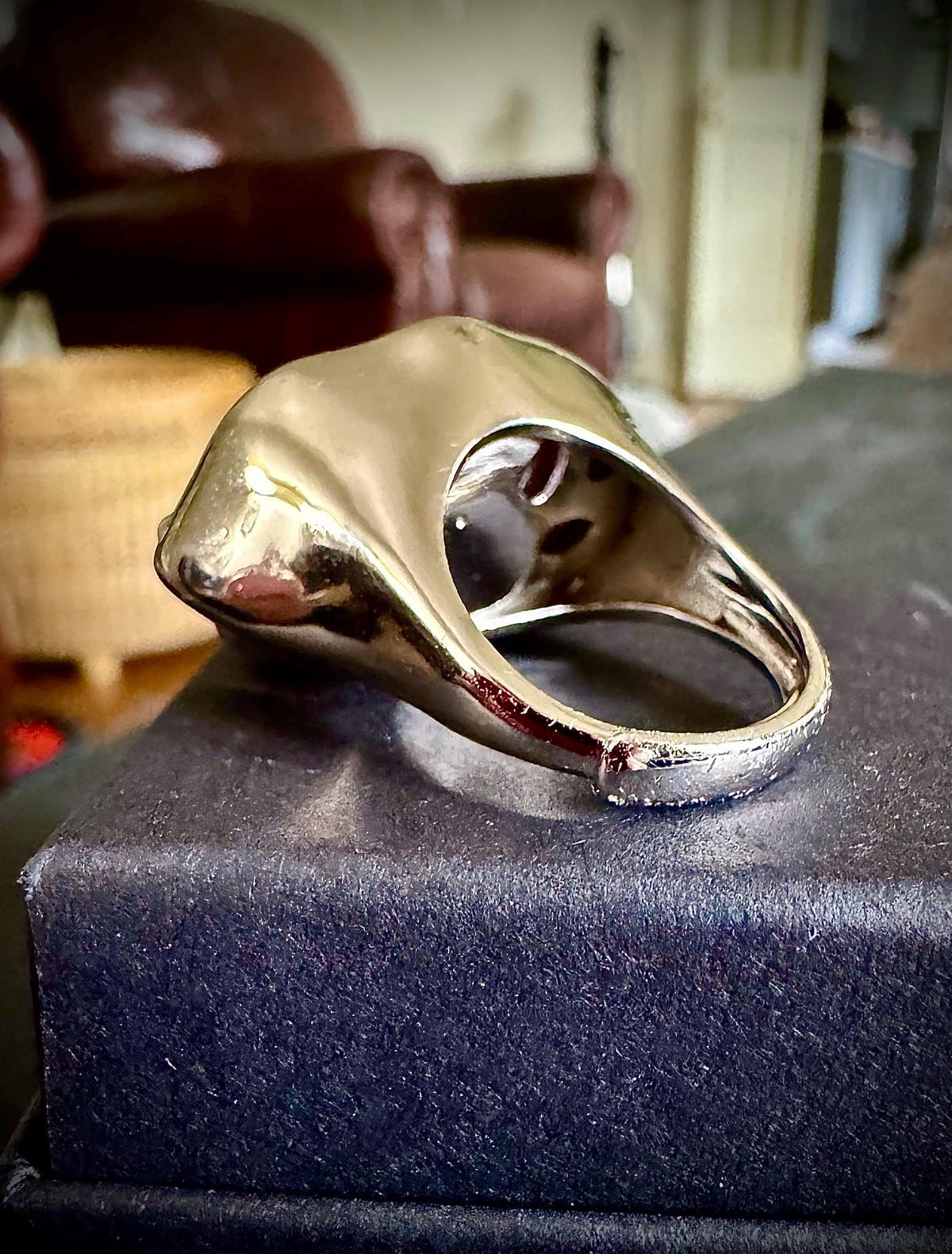 Heavy, Solid, Chunky Sterling Silver GIANT Peach Iridescent Flameball Pearl Statement Ring