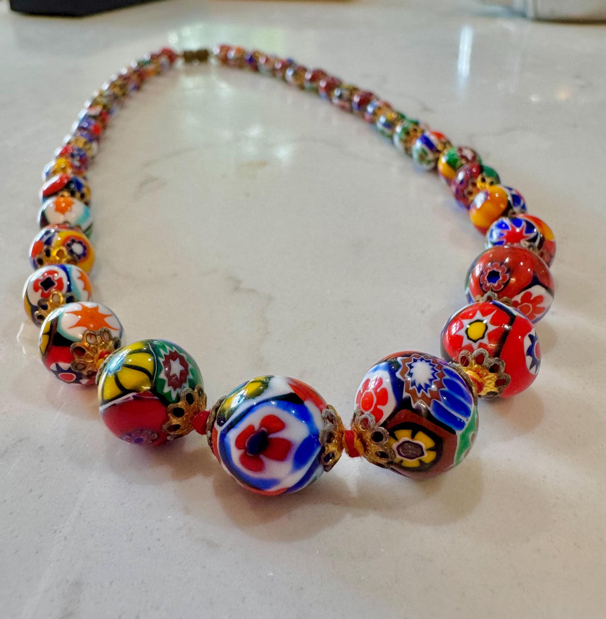 Vintage Ercole Moretti Murano Glass Millefiori Bead Necklace