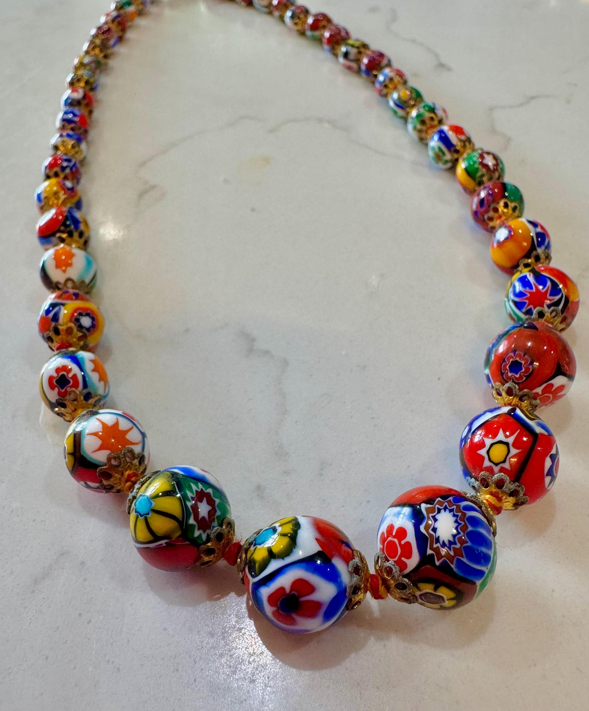 Vintage Ercole Moretti Murano Glass Millefiori Bead Necklace