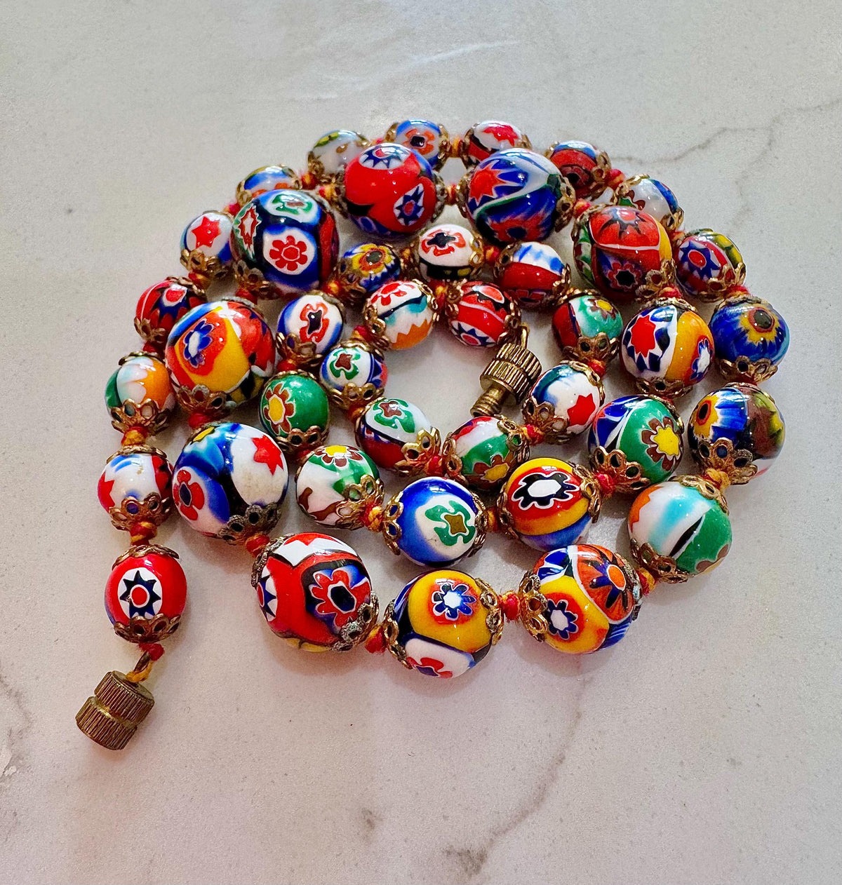 Vintage Ercole Moretti Murano Glass Millefiori Bead Necklace