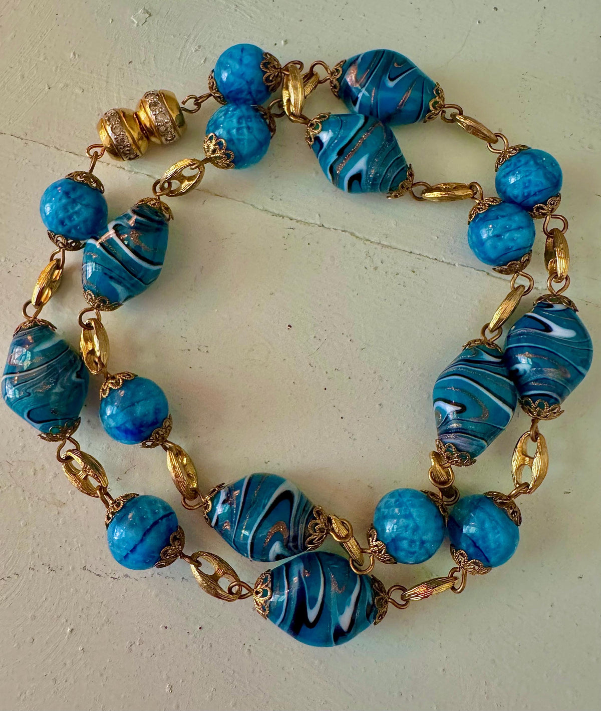 Rosario Leonardi Czech Aventurine Blue Torquoise Glass Necklace