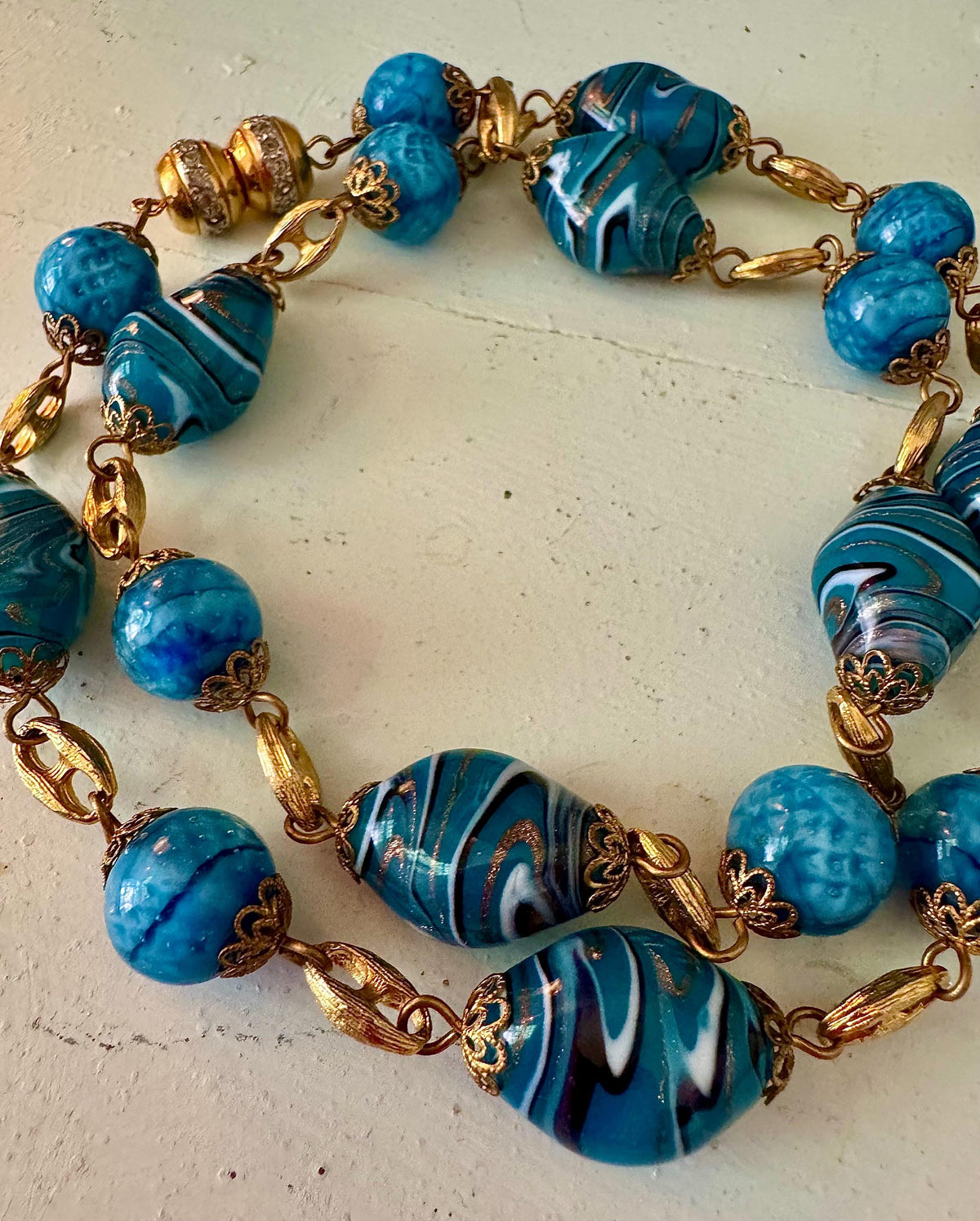 Rosario Leonardi Czech Aventurine Blue Torquoise Glass Necklace