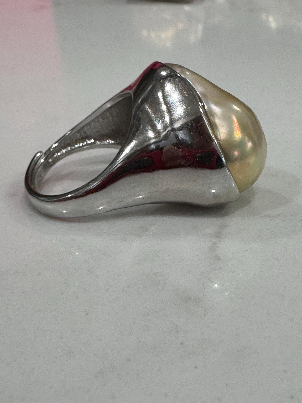 Chunky Sterling Silver GIANT Champagne Iridescent Flameball Pearl Statement Ring