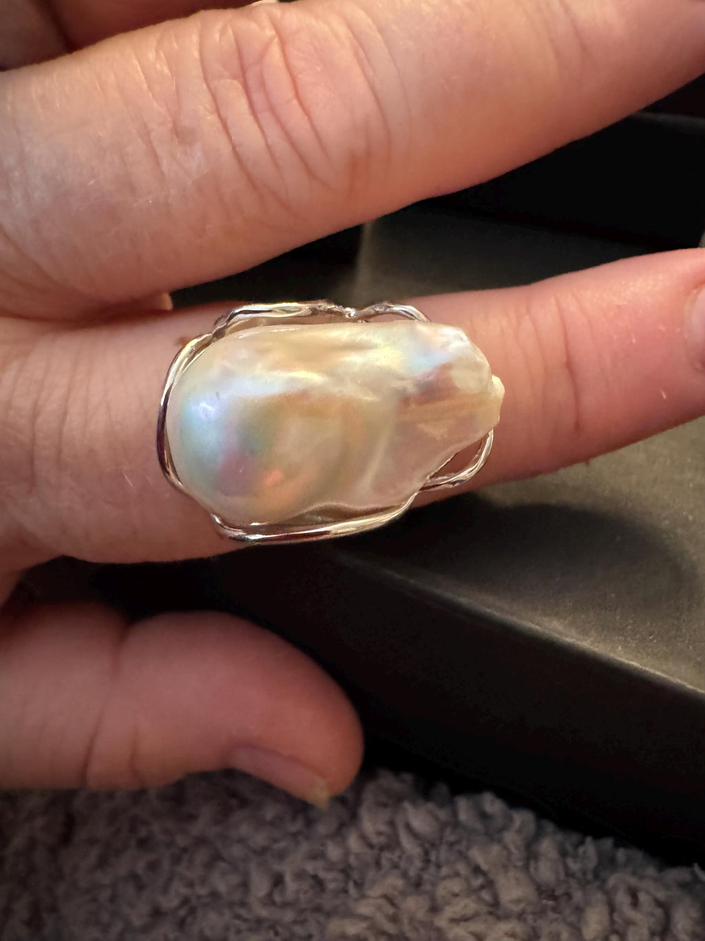 Affordable Giant Iridescent White Flameball Pearl Ring