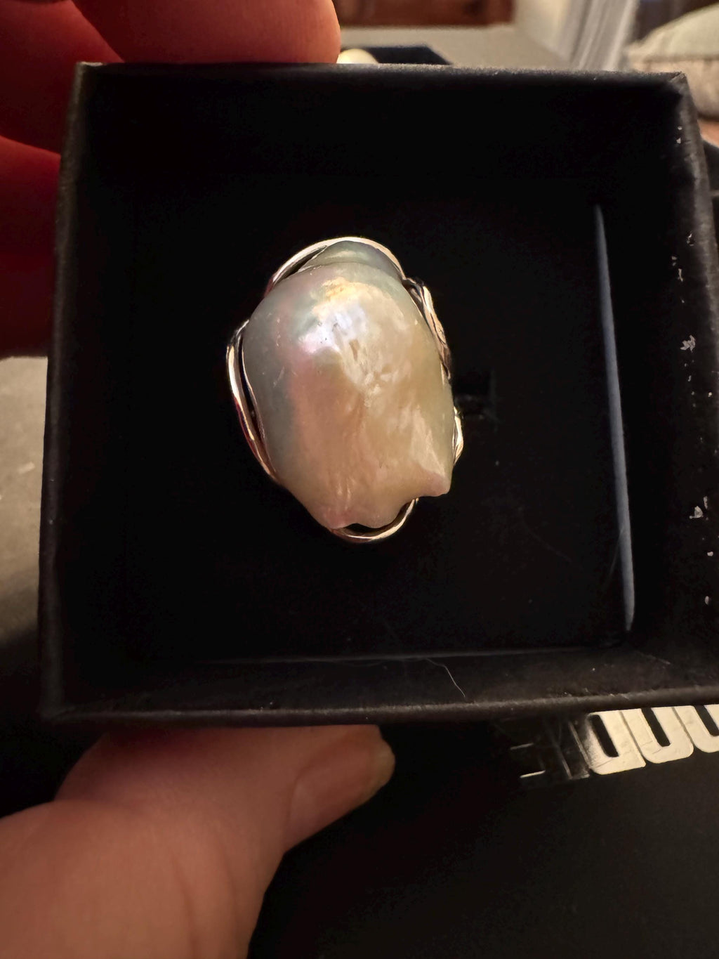 Affordable Giant Iridescent White Flameball Pearl Ring