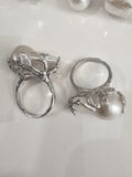 Chunky SOLID Engraved Sterling Silver GIANT White Iridescent Flameball Pearl Ring